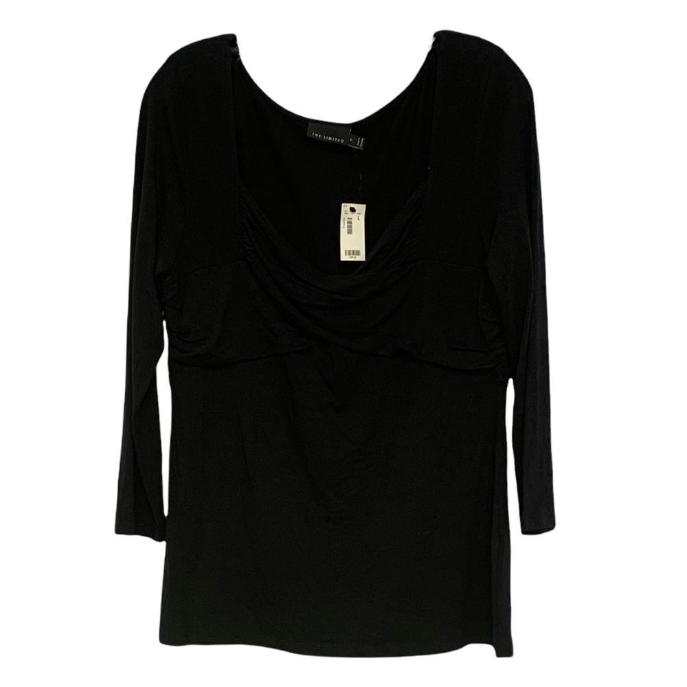 The Limited Black 3/4‎ Sleeve Wrap Front Knit Top L